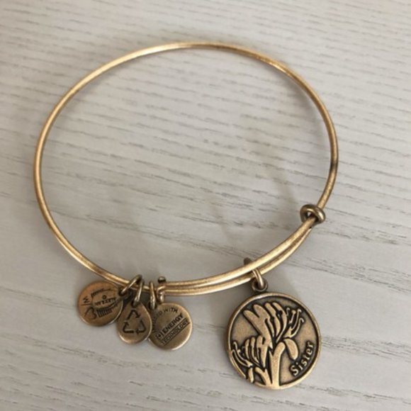 Alex and Ani Antique Gold Sister Charm Bangle Bracelet - Picture 2 of 4